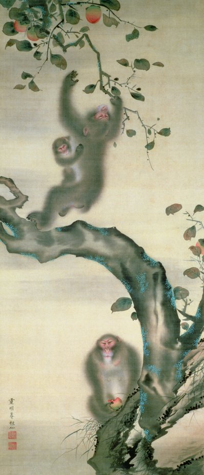 Affenfamilie in einem Baum von Japanese School